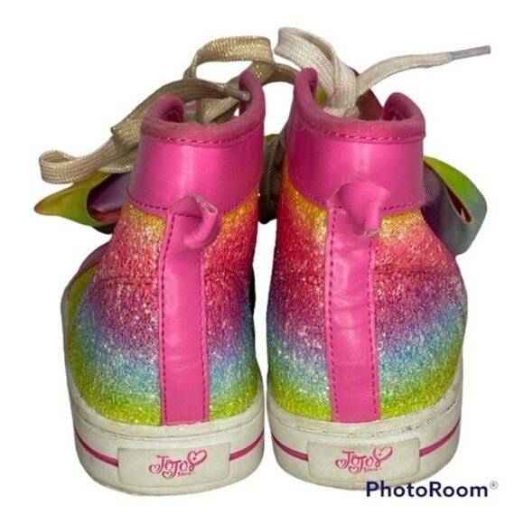Jojo Siwa Pink Rainbow Glitter Hi Top Sneakers 3 Girls - Picture 3 of 8